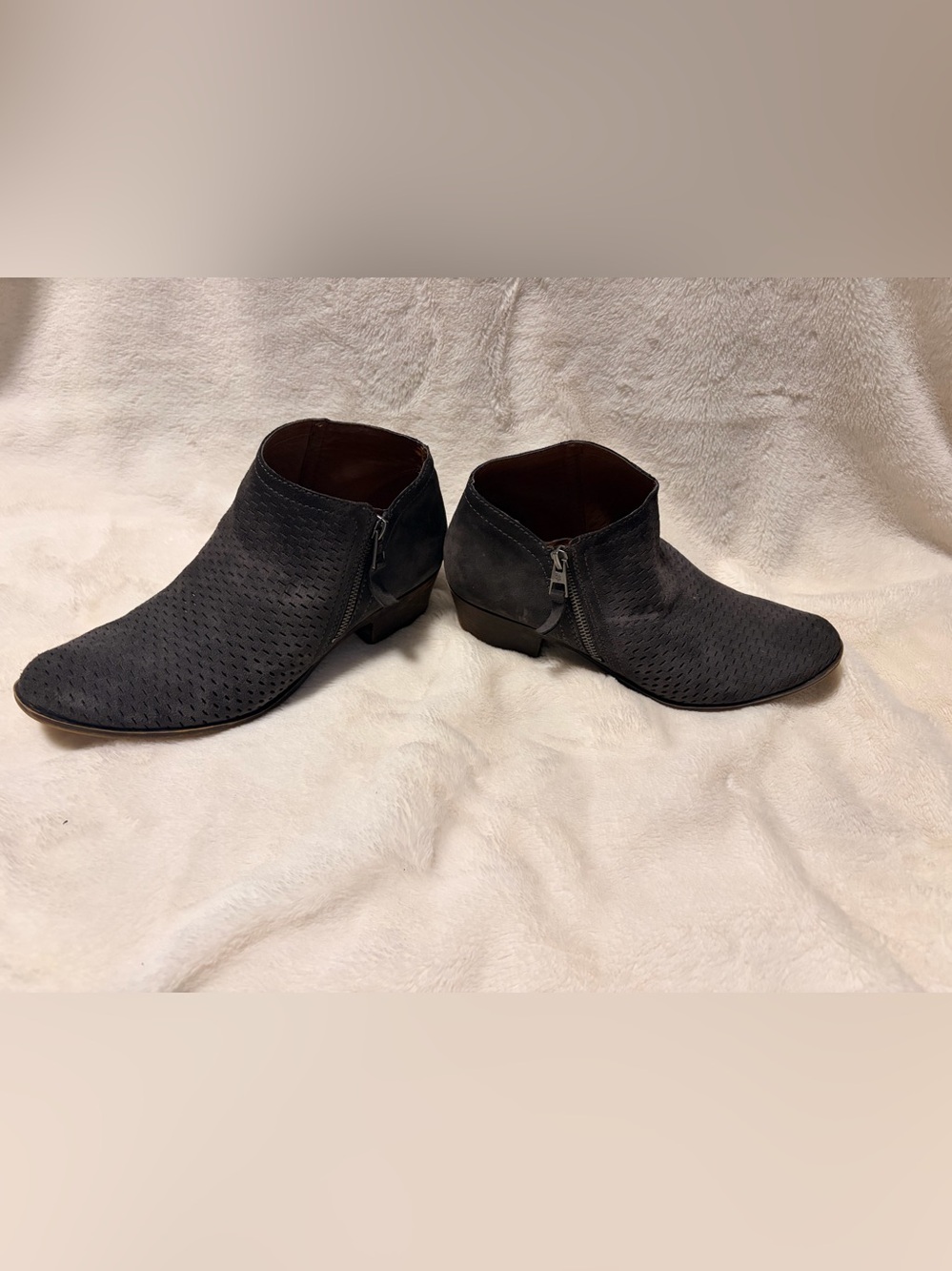 Lucky Brand Women’s Charcoal Perforated Ankle Booties - Zip Side Comfort